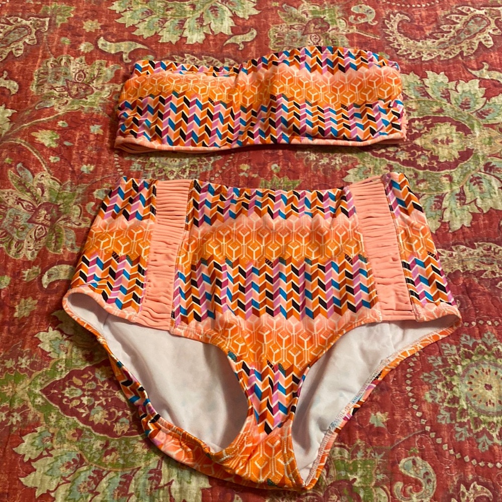 Bikini with high waisted bottom bandeau top size medium